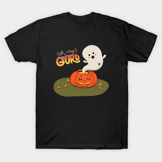 Oh My Gourd - Halloween - Hand Lettering - Ghost and Jack-o-Latern T-Shirt by By Erika with a K